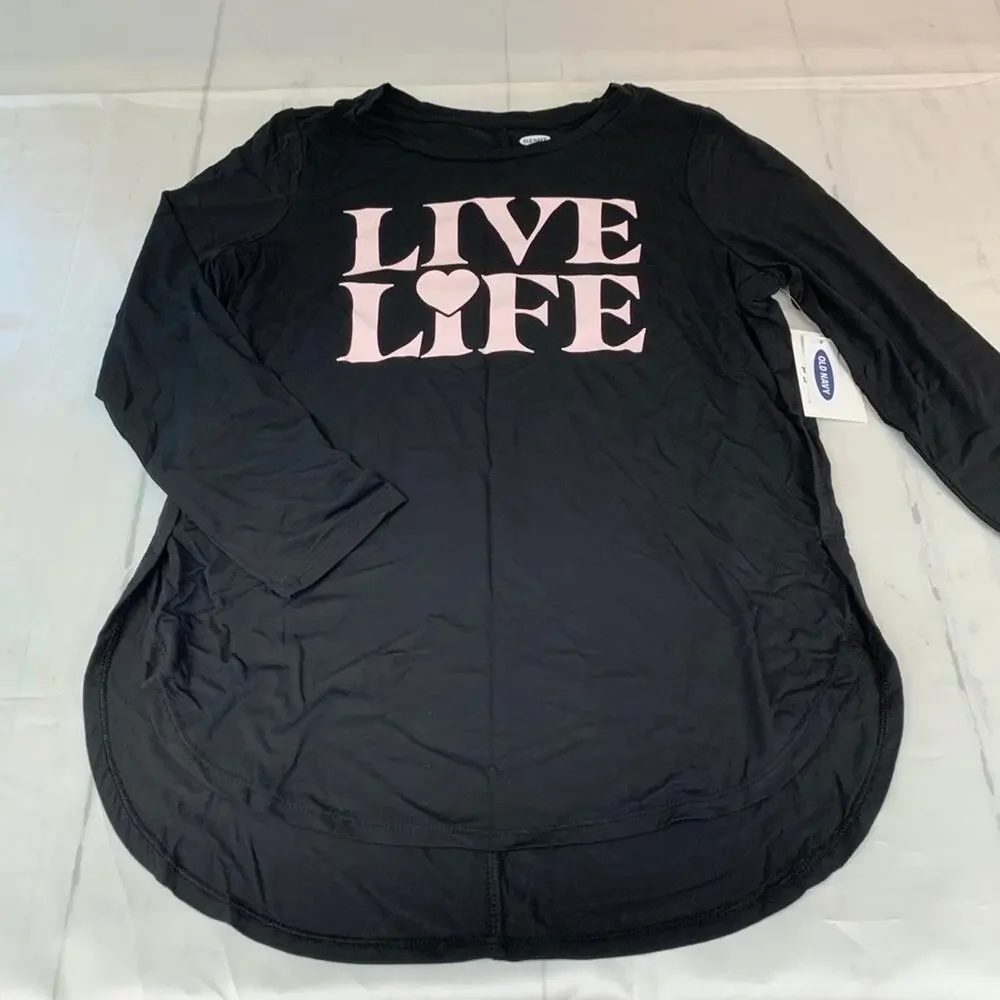 NWT Live love life black pink‎ long sleeve tunic top Girls 14 New